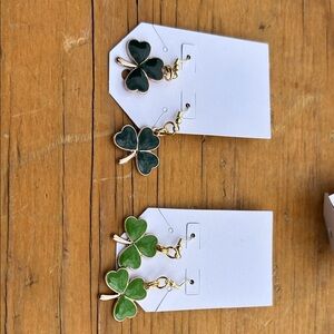 Clover Leaf Drop Earrings - Green
